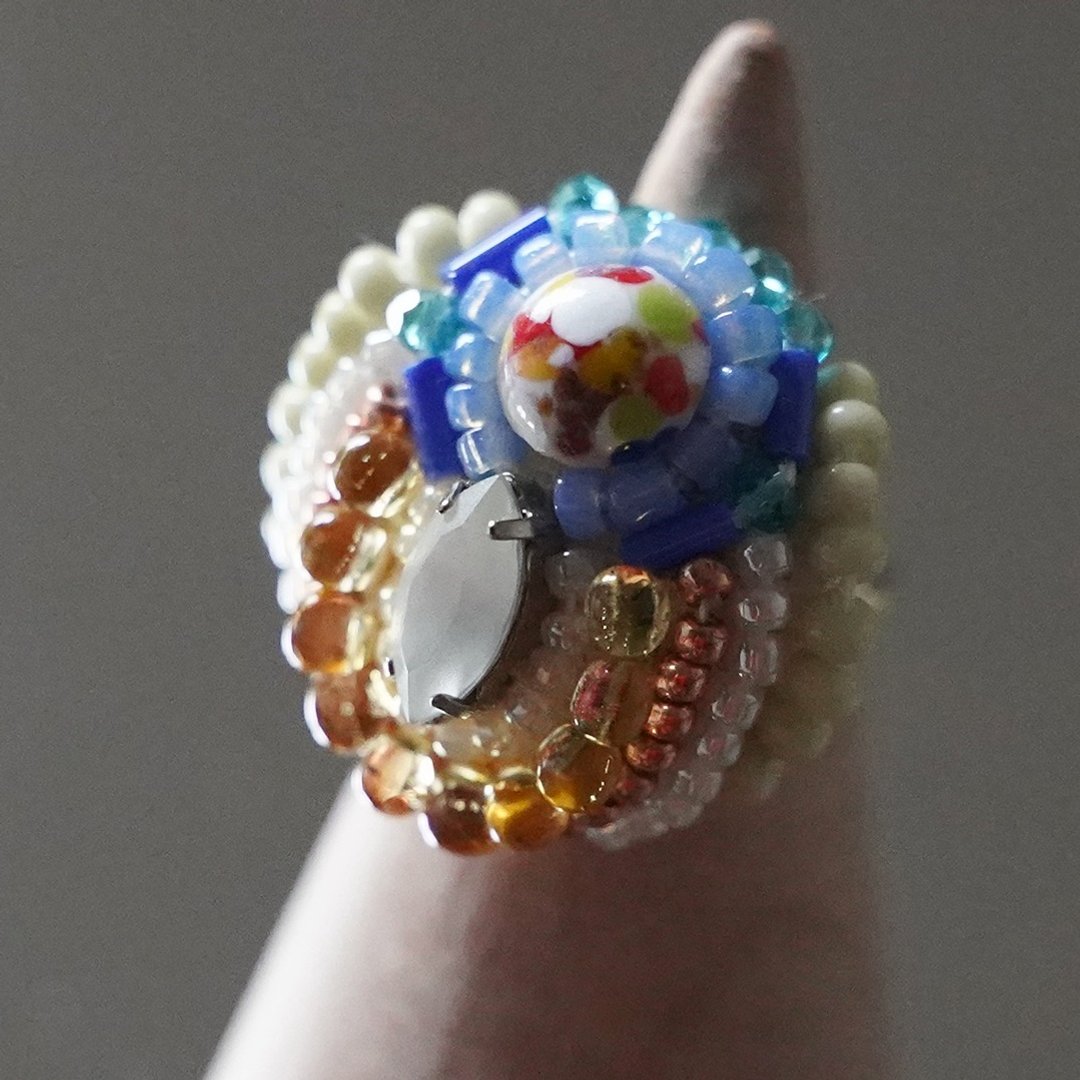 Talkative Ring 86 Free Size Bead Embroidery Ring Colorful Multicolor - 戒指 - 塑料 多色