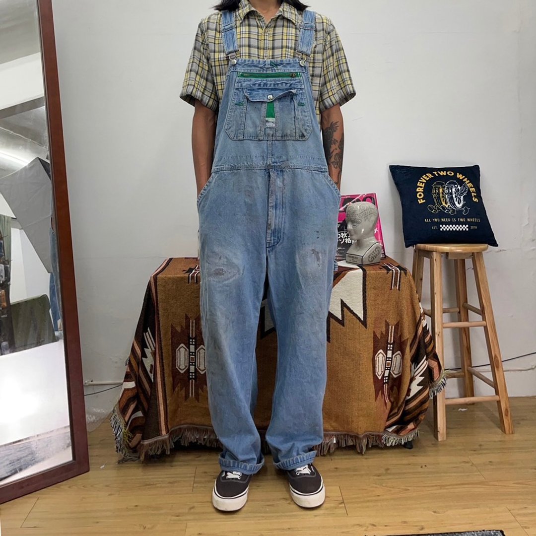 LIBERTY 水洗 浅色牛仔 丹宁 吊带裤 古着 overalls 二手 破坏 - 男士长裤 - 棉．麻 蓝色