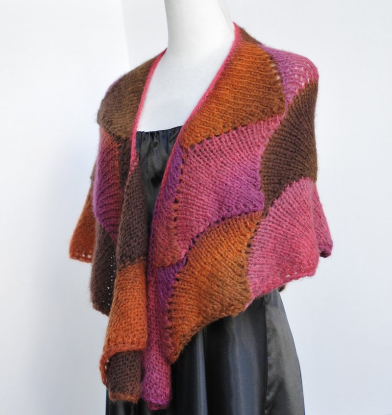 手作-晚霞羊毛披肩 - 围巾/披肩 - 羊毛 多色