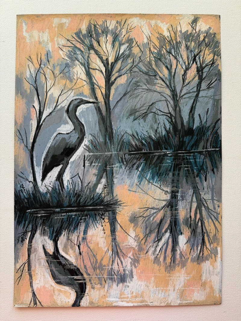 日出 晨曦 溪流 鹭鷀 油画棒 海景 风景 艺术 - 墙贴/壁贴 - 纸 粉红色