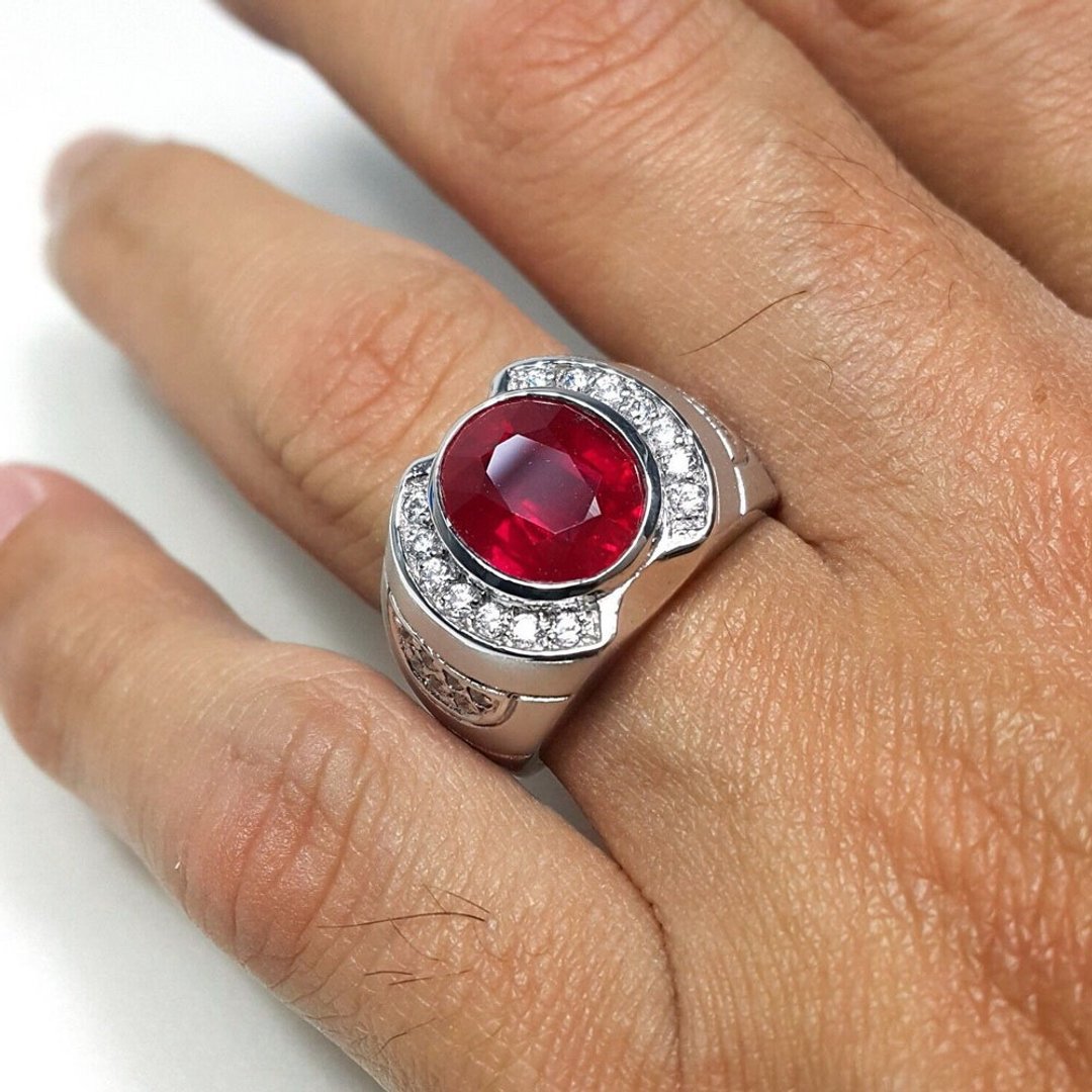11 x 9 mm 6.25 ct 红宝石纯银戒指 婚戒或生日礼物。 - 戒指 - 纯银 红色