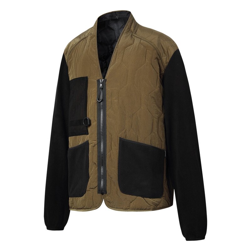 机能户外山系御寒保暖内胆金属尼龙夹棉服拼接摇粒绒外套 - 男装外套 - 其他材质 卡其色