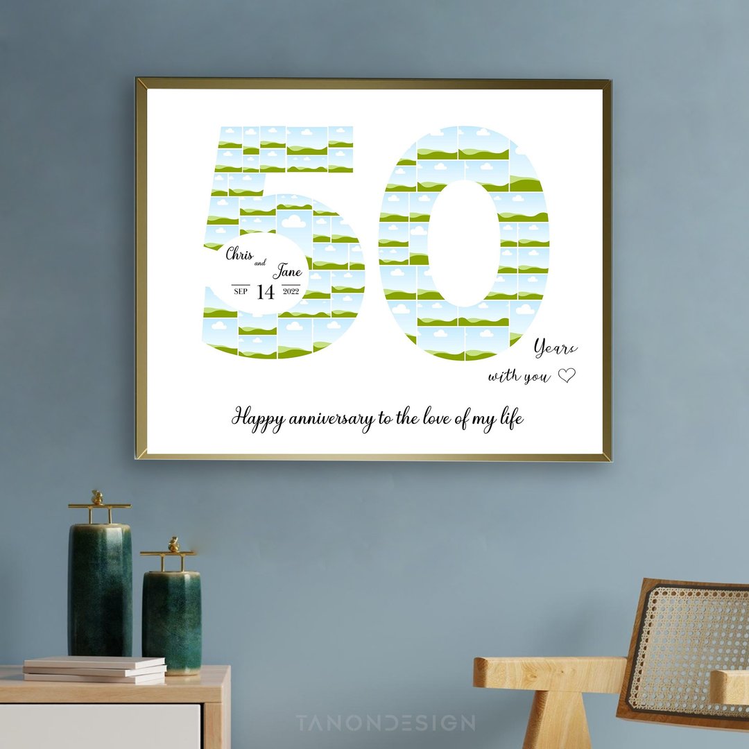 Number Photo collage Editable Canva Template, Anniversary Gift, Birthday Gift - 图文模板设计 - 其他材质 