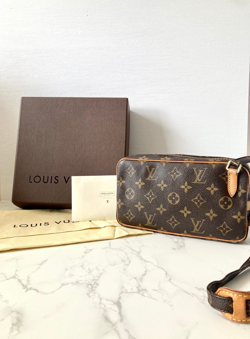 全套中古二手Louis Vuitton LV老花小包斜侧背背孭单肩手袋男女 - 侧背包/斜挎包 - 真皮 咖啡色