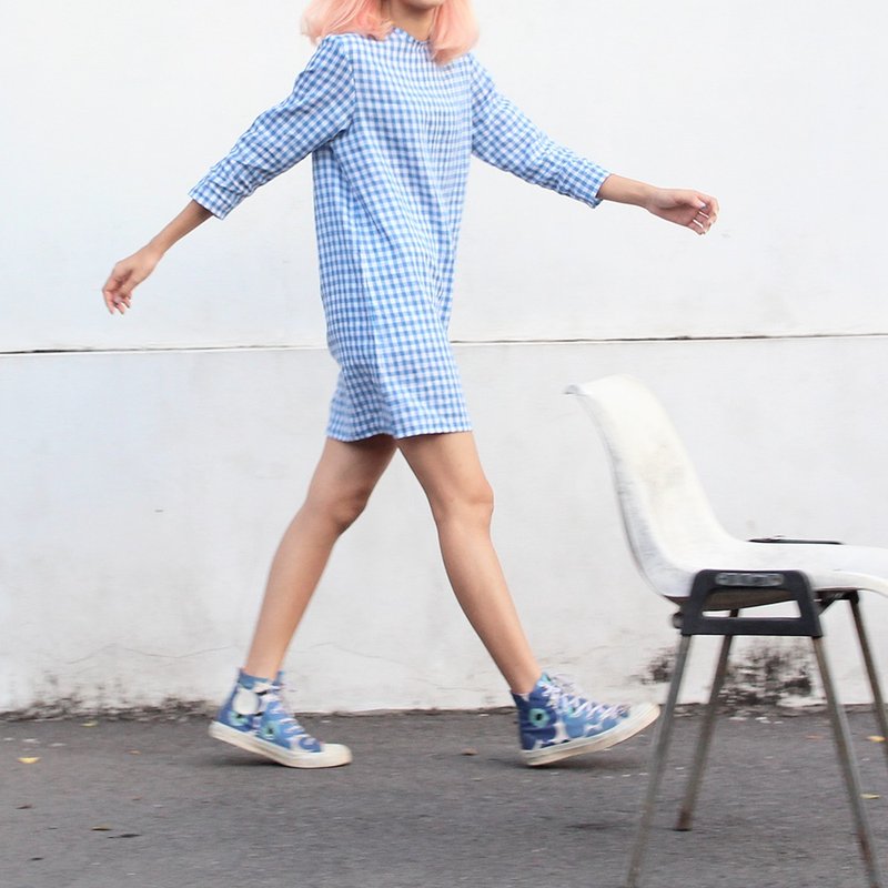 梦想小姐的格子洋装（爱丽丝蓝格） (Daydreamer Mini Dress (Alice)) - 洋装/连衣裙 - 其他材质 蓝色