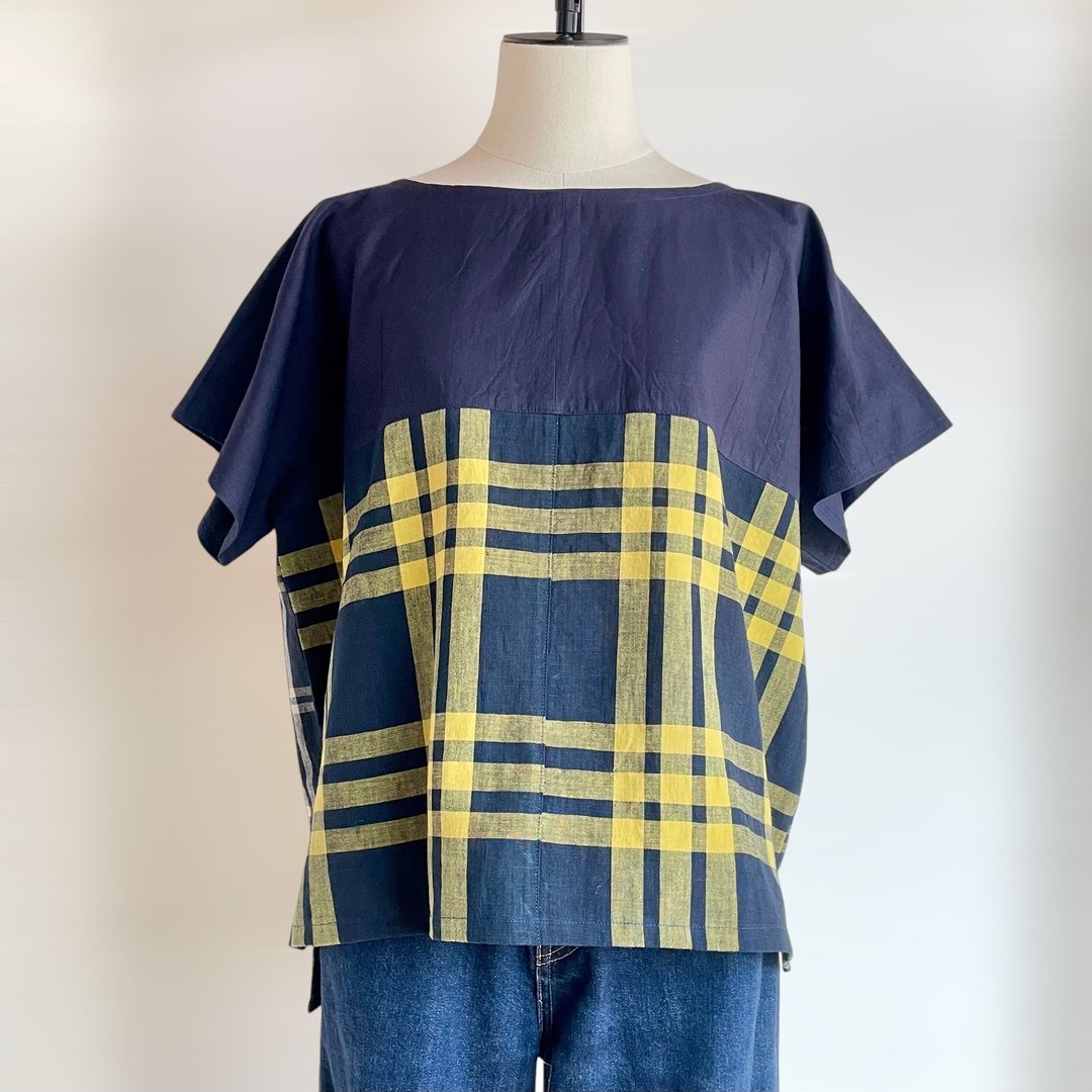 Pinkoi 代购服务 - 方形衬衫【含运费】古布再制 短袖 藏青色 - 女装上衣 - 棉 蓝色