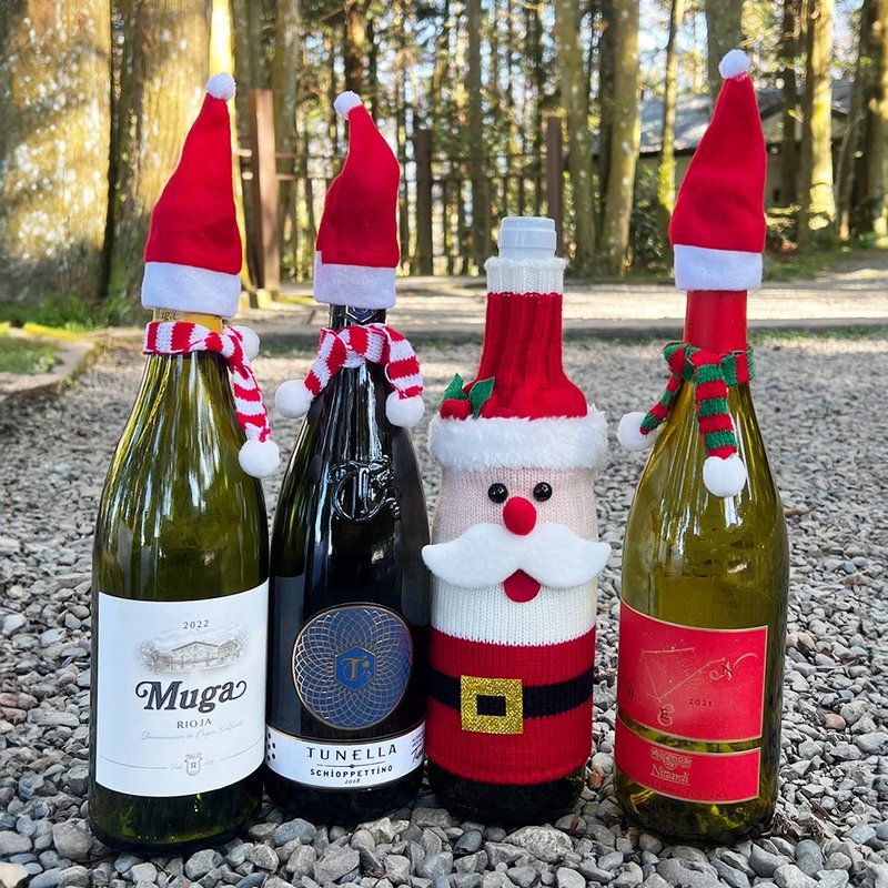 圣诞酒瓶迷你装饰 ( 圣诞小帽+围巾 ) - 酒杯/酒器 - 其他人造纤维 