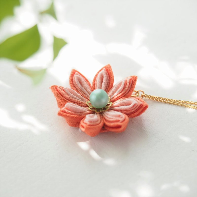 民俗风三重渐变橙系定制颈链 つまみ细工 - 项链 - 棉．麻 橘色