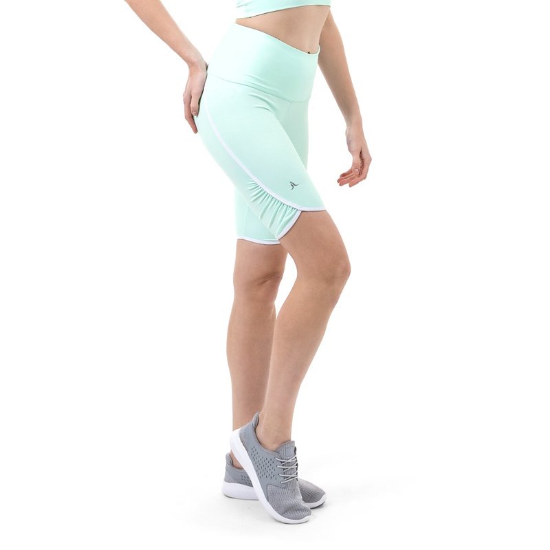 【NAMASTE】Gia 褶皱5分裤 - 薄荷绿 - 女装瑜珈服 - 尼龙 绿色