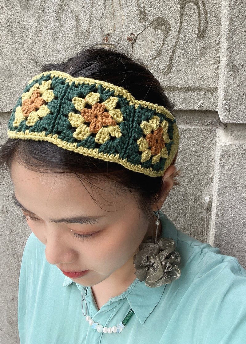 祖母格 编织发带 向日葵 - 发带/发箍 - 棉．麻 黄色