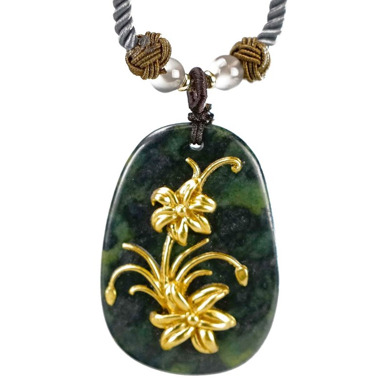 墨玉项链│忘忧│母亲的花-宣草│晨墨饰金│圣诞礼物 - 项链 - 玉石 金色