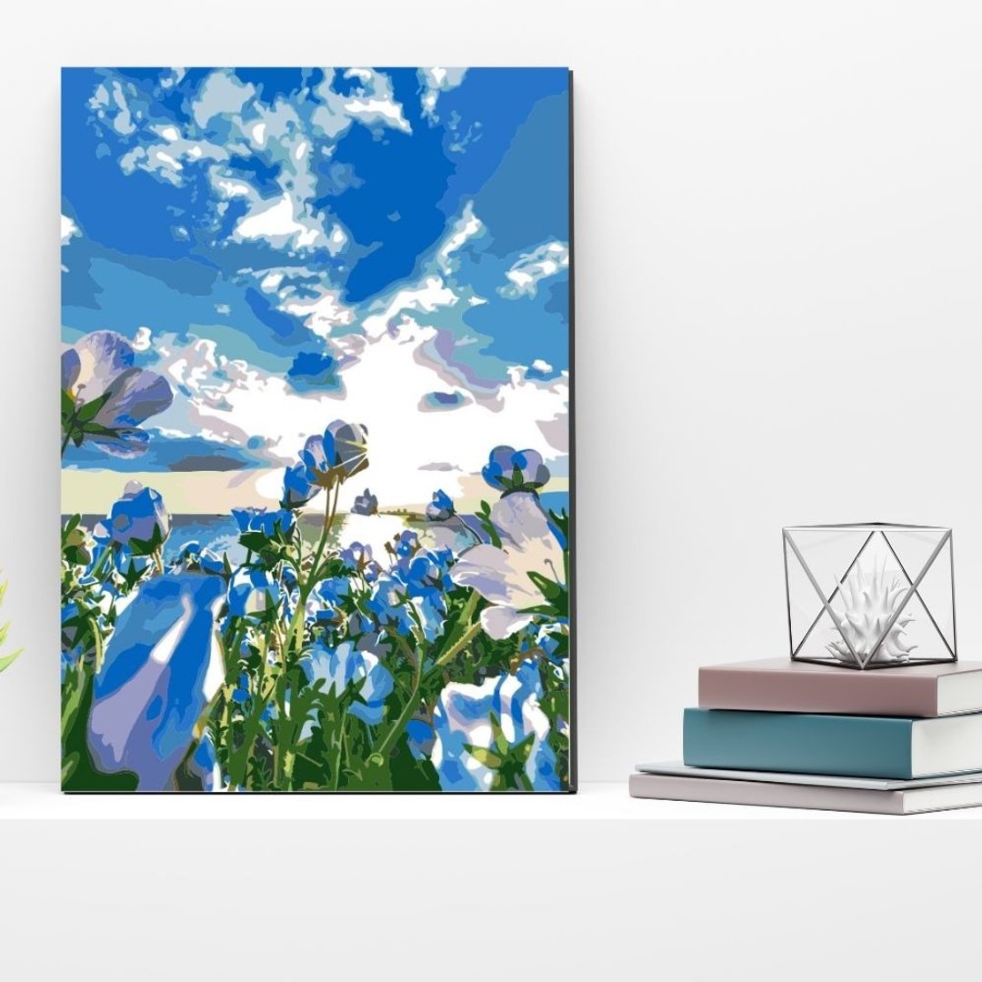 湛蓝粉蝶花 创意数字油画 【风景画】 - 插画/绘画/写字 - 其他材质 
