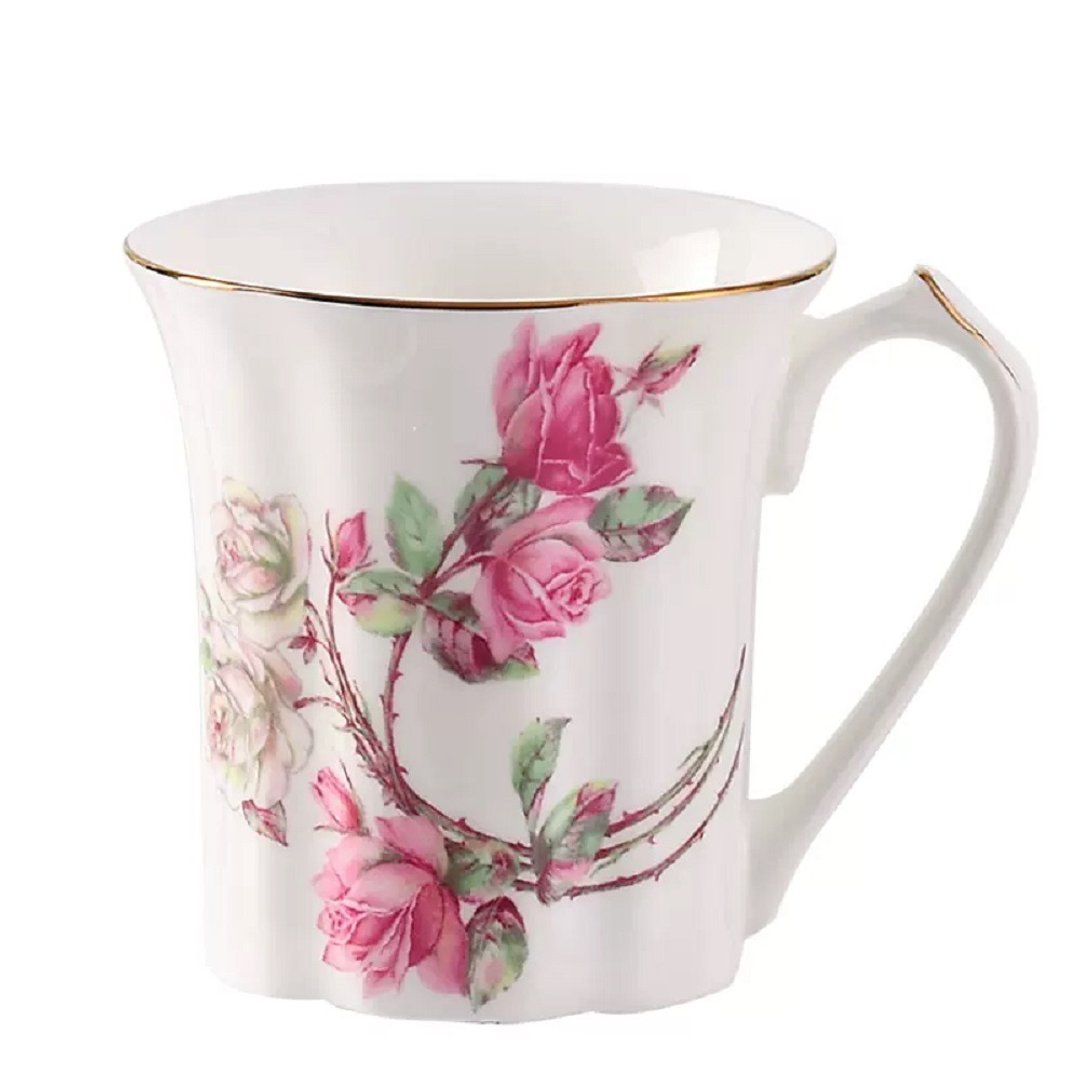 英国Aynsley 小屋花园/雀鸟/红玫瑰/蓝玫瑰 骨瓷约克马克杯250ml - 其他杯子 - 瓷 白色