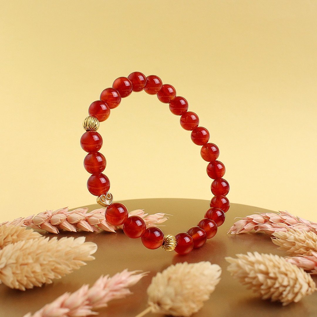 设计师经典系列 | 红玛瑙手链 | 心的缩写 - 手链/手环 - 玉石 红色