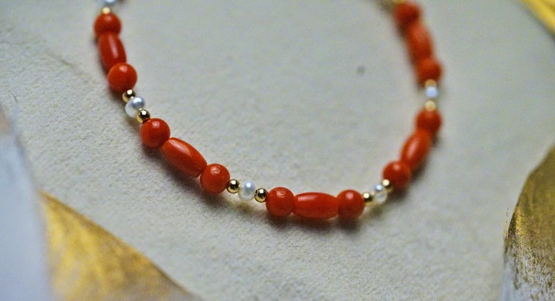 纯手工制作14K包金意大利沙丁珊瑚手链 可调节长短 - 手链/手环 - 宝石 多色