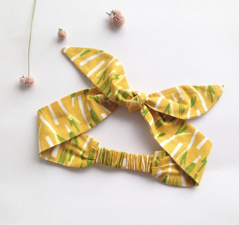 芥末葱饼 - 限量日本料理 - 千晨 绑带式 绑结 蝴蝶结 松紧 发带 - 发饰 - 棉．麻 黄色