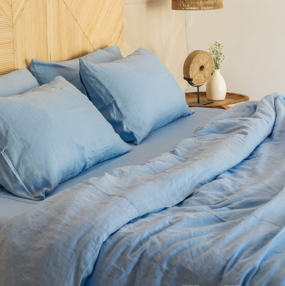 Cornflower blue linen duvet cover / Softened linen / Comforter cover/Quilt cover - 寝具 - 亚麻 蓝色