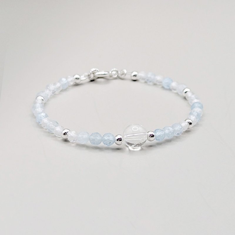 天然水晶 白水晶+海蓝宝 镀14K金 轻珠宝手环 手链 - 手链/手环 - 水晶 