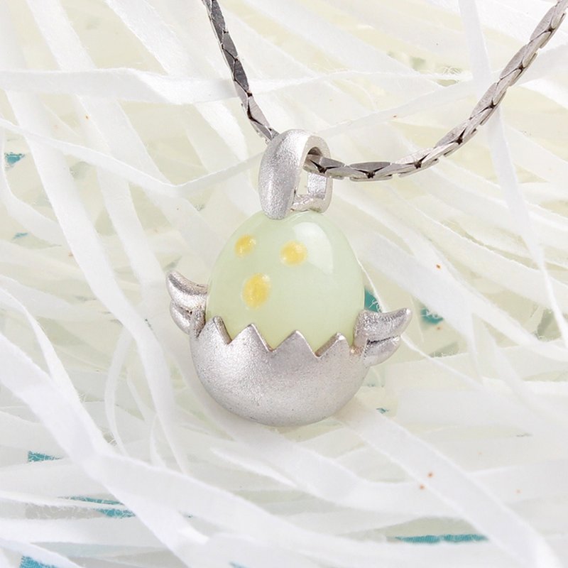 925纯银项链 | 和田玉 | 阿吉仔小鸡 - 项链 - 玉石 白色