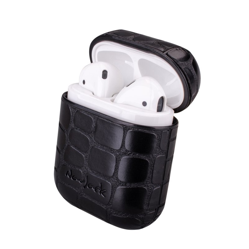 NavJack│APPLE │AirPods │蓝牙耳机收纳保护盒附挂绳 - 耳机收纳 - 人造皮革 黑色