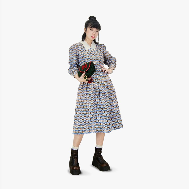 A·PRANK :DOLLY :: 复古着VINTAGE欧式蓝橘万花筒古着洋装(D711045) - 洋装/连衣裙 - 纸 蓝色