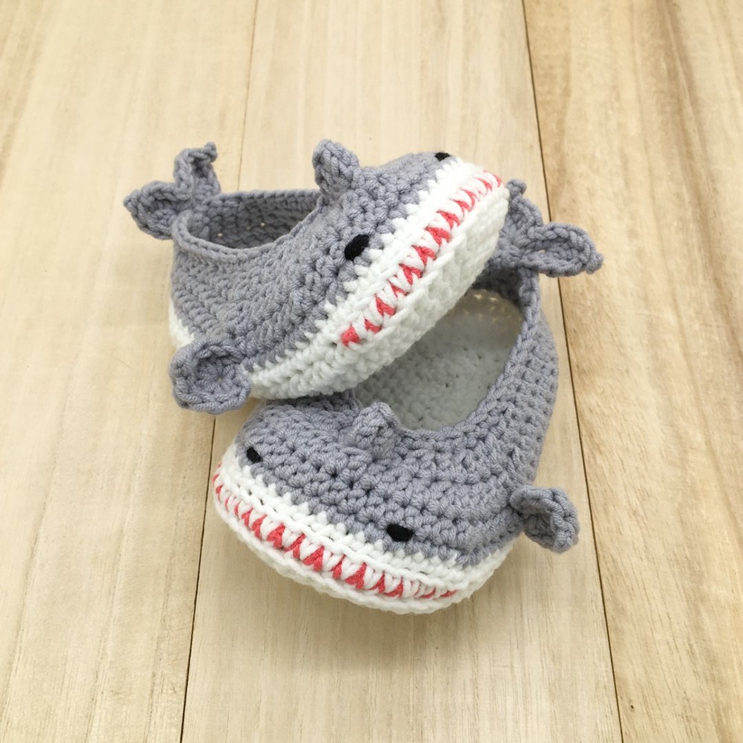 Shark Crochet Toddler Booties Footwear Sandals Kids Grey Shark Shoes - 童装鞋 - 棉 灰色