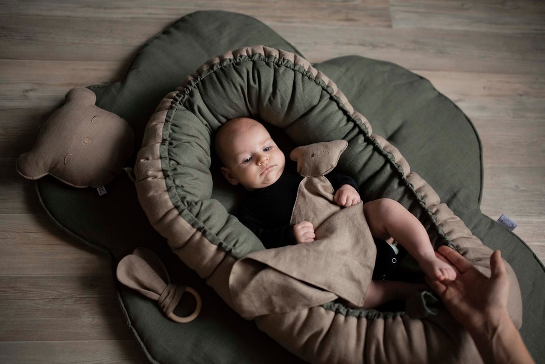 Dark Green Linen (flax) baby nest for a girl or boy - baby sleeping bed - - 婴儿床上用品 - 亚麻 绿色