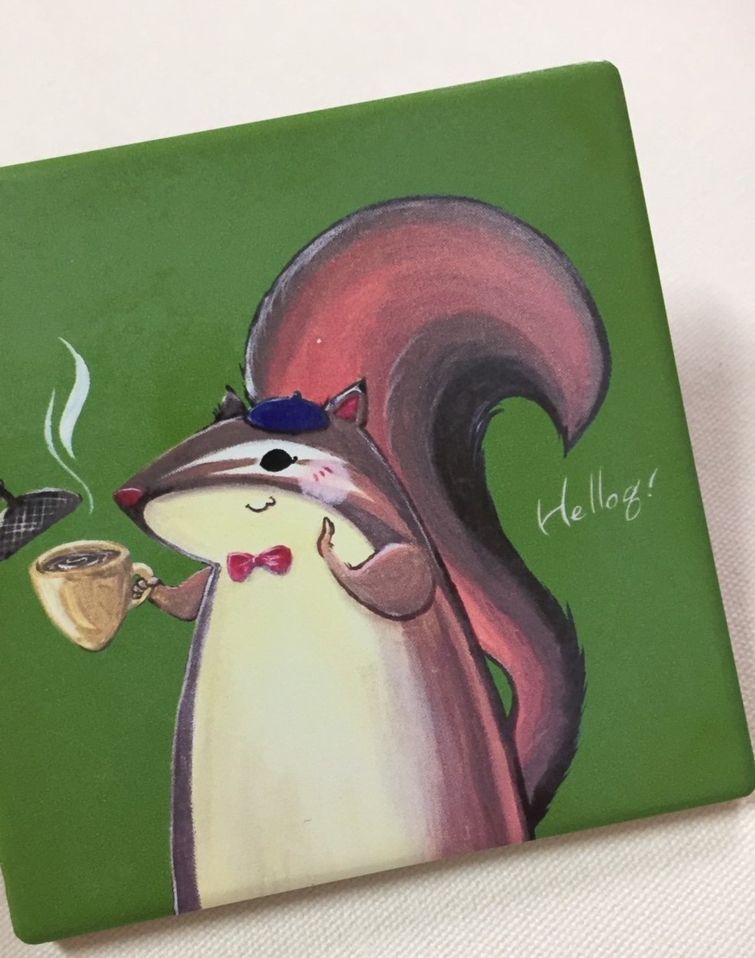 喝杯榛果拿铁-方形陶瓷吸水杯垫 - 杯垫 - 瓷 绿色