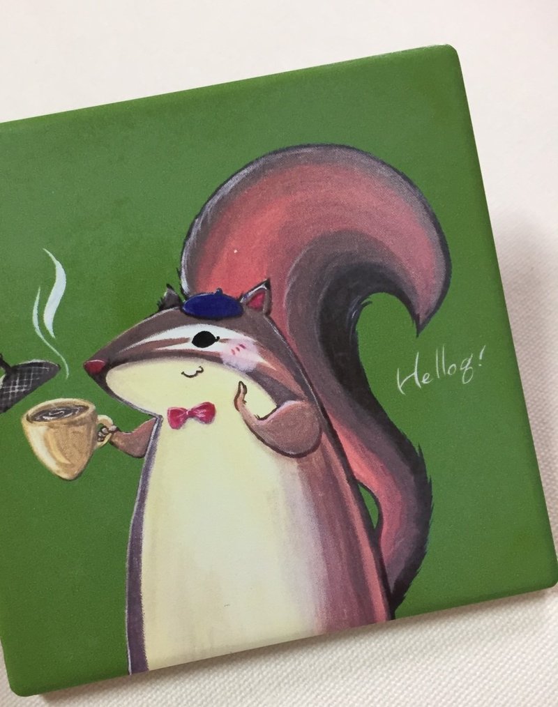 喝杯榛果拿铁-方形陶瓷吸水杯垫 - 杯垫 - 瓷 绿色