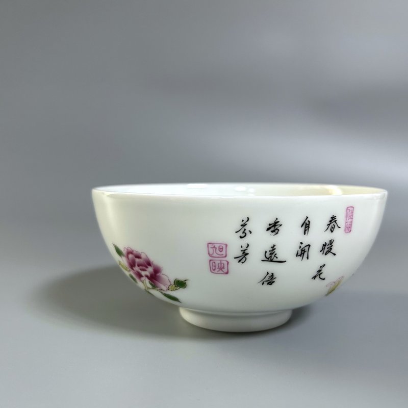 清雍正 珐琅彩花鸟题诗纹碗 - 碗 - 瓷 白色
