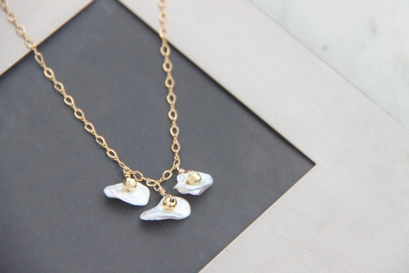 KESHI天然珍珠短项链/ KESHI water pearl with 14KGF necklace - 项链 - 宝石 白色