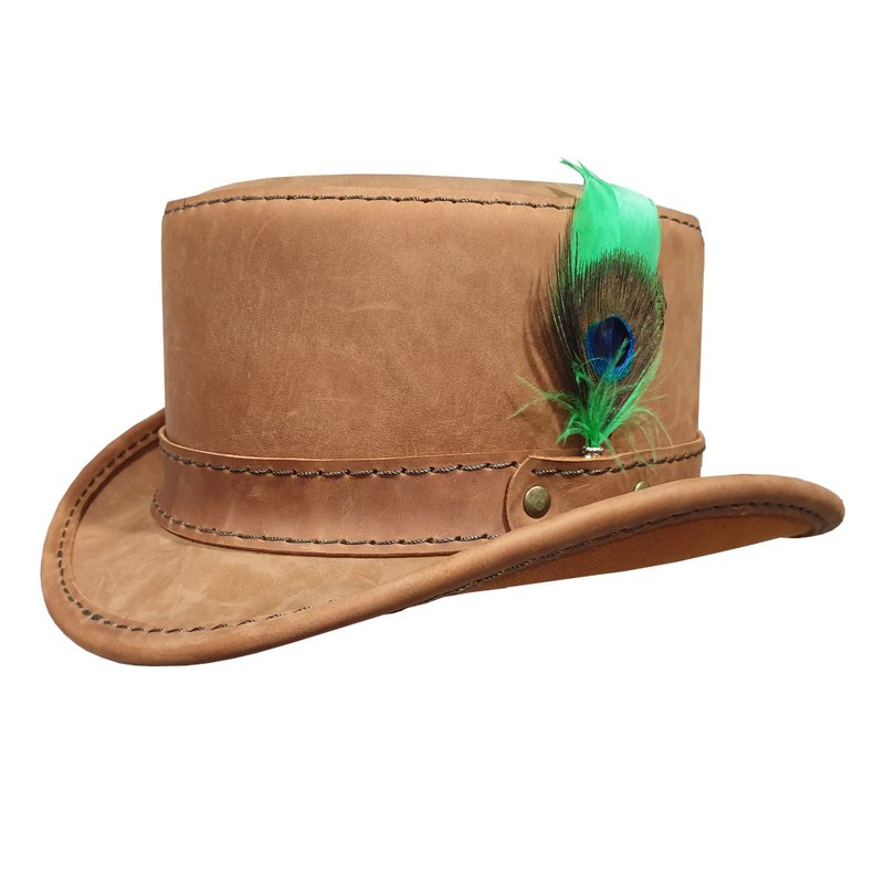 Stoker Leather Top Hat - 帽子 - 真皮 咖啡色