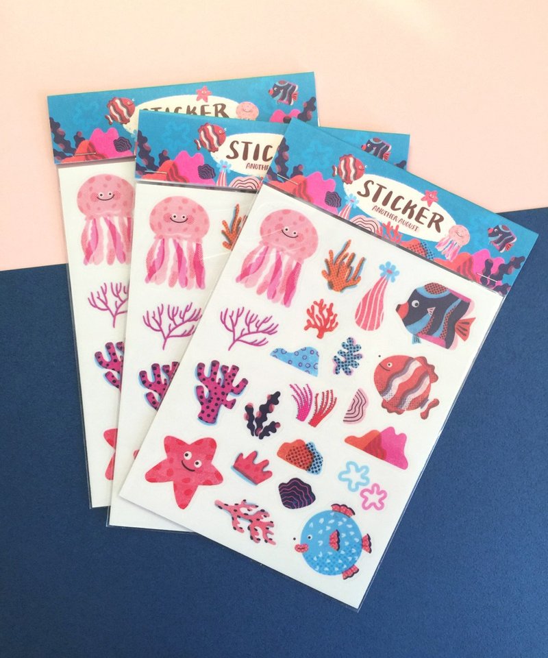 AnotherAugust  | 海底生物 | 透明雾面白墨贴纸 - 贴纸 - 纸 粉红色