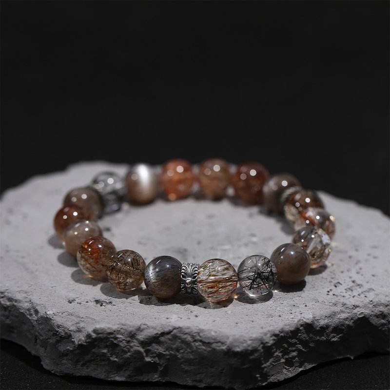 【暗影骑士】原创设计黑金超七搭配黑骨干水晶手串纯银男女礼物 - 手链/手环 - 宝石 黑色