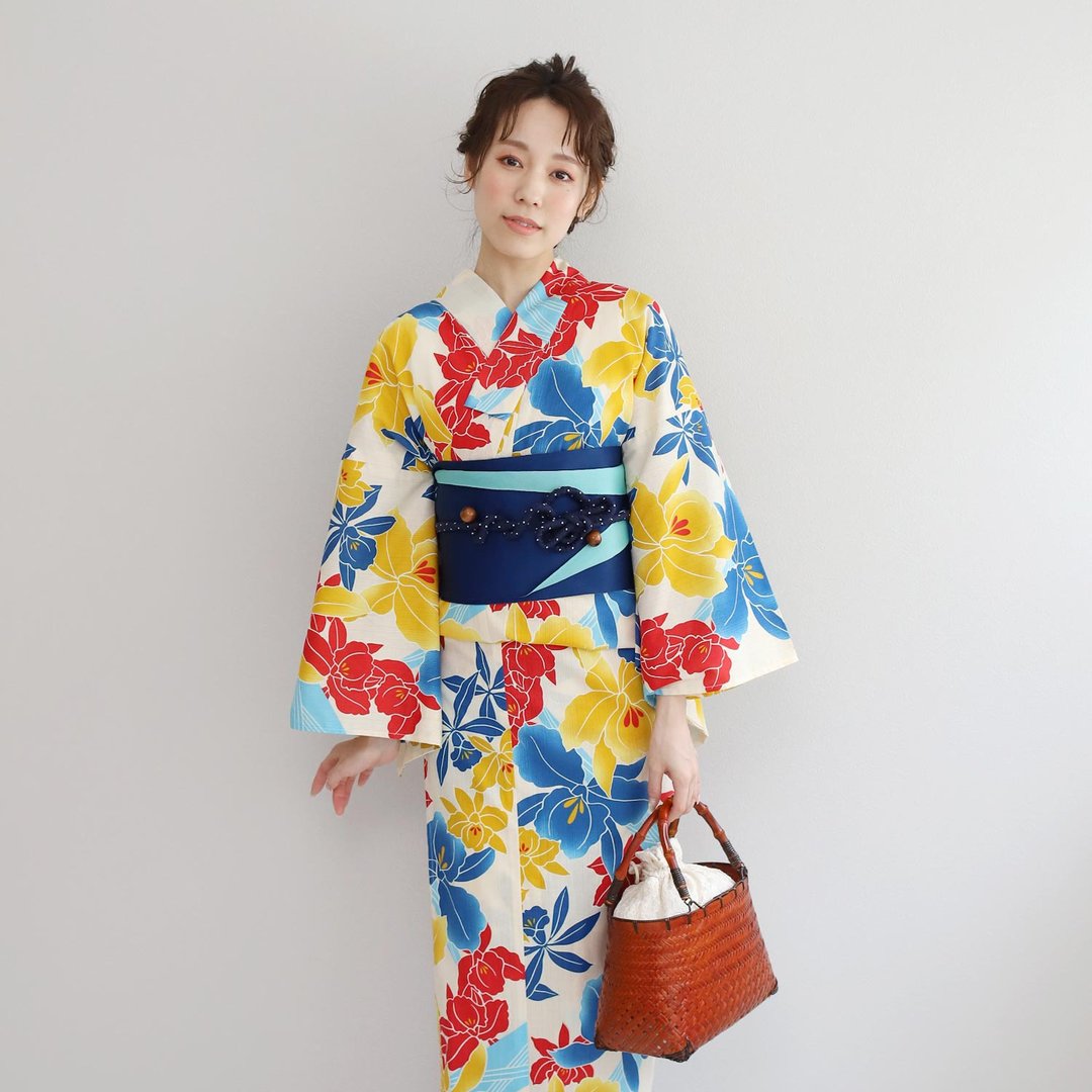 日本 和服 日本染色 梭织 女性 浴衣 腰封 2件组 F x88-b3 yukata - 其他 - 棉 黄色