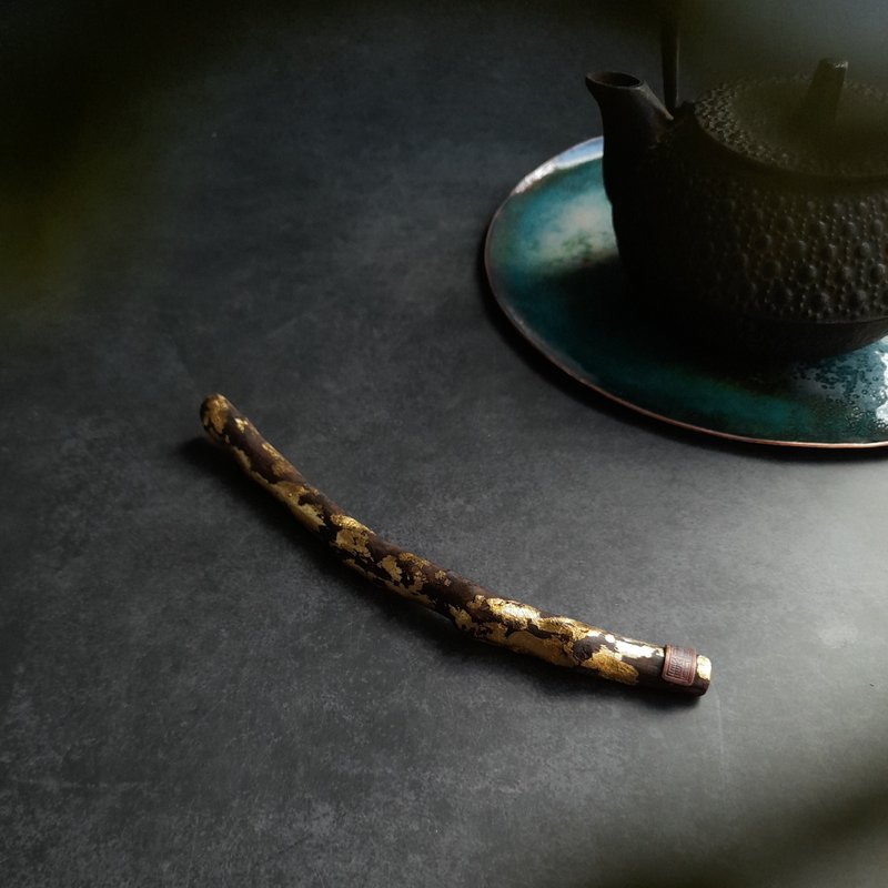 手制龙柏贴金则置 - 杯垫 - 木头 咖啡色