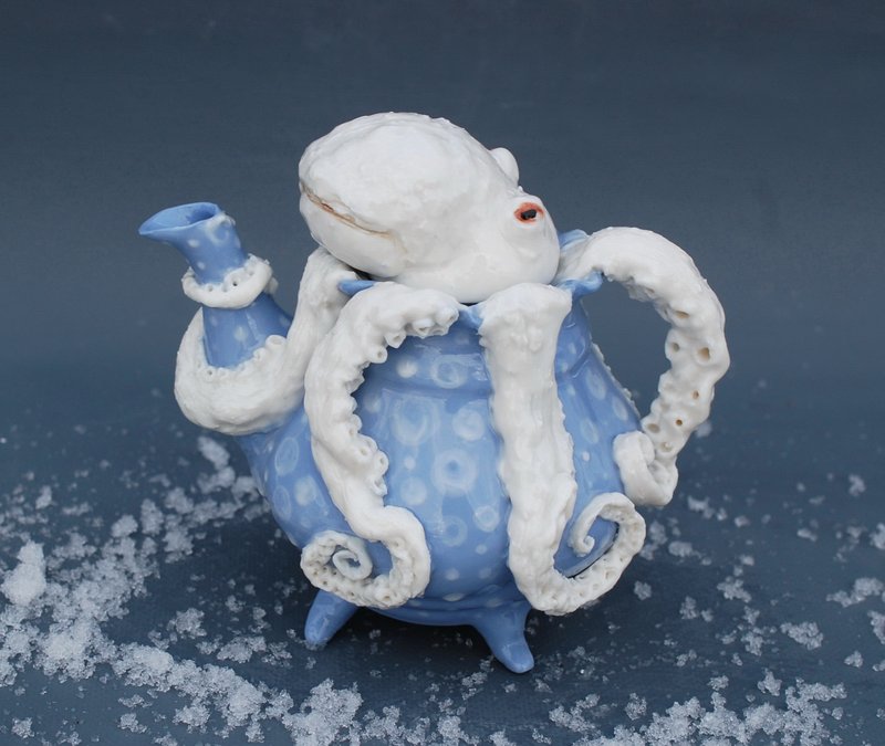Art teapot Octopus sculpture Funny unusual handmade teapot Octopus tentacles - 茶具/茶杯 - 瓷 多色