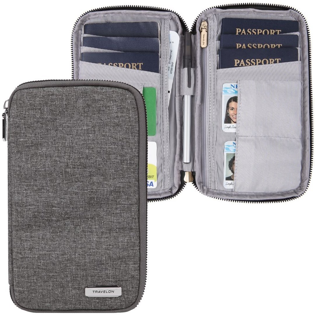 美国 TRAVELON 多功能旅游护照包 (灰) RFID 防盗 保护套 - 护照夹/护照套 - 尼龙 灰色