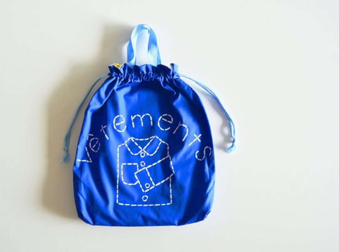 Gym clothes with handle Change clothes Drawstring bag Blue "vêtements" Admission goods - 其他 - 棉．麻 