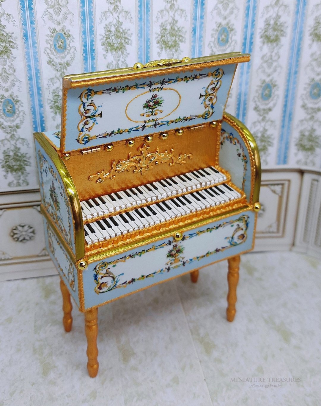 Clavichord with a musical mechanism. Imitation musical instrument. Scale 1:12. - 玩偶/公仔 - 其他材质 蓝色