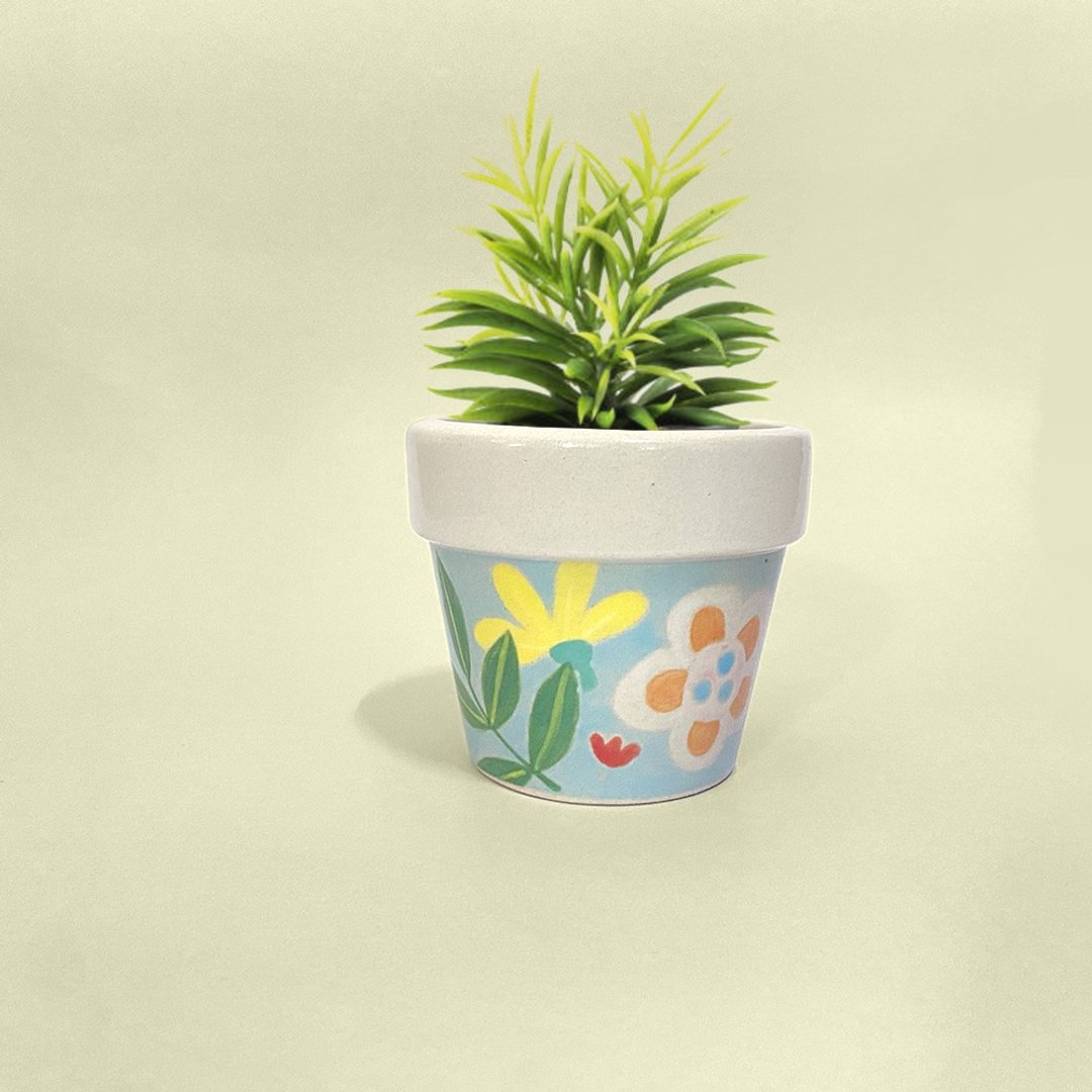 HAND-MADE Lovely little flower pile (Blue) Plant Pot - 植栽/盆栽 - 陶 