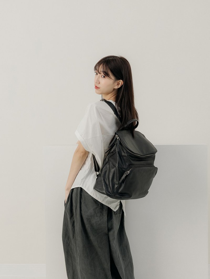 supportingrole 真皮简约休闲都会后背包 黑 - 后背包/双肩包 - 真皮 黑色