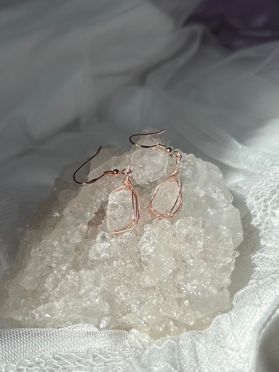 珍饰 - 白晶原石耳环 - 耳环/耳夹 - 水晶 