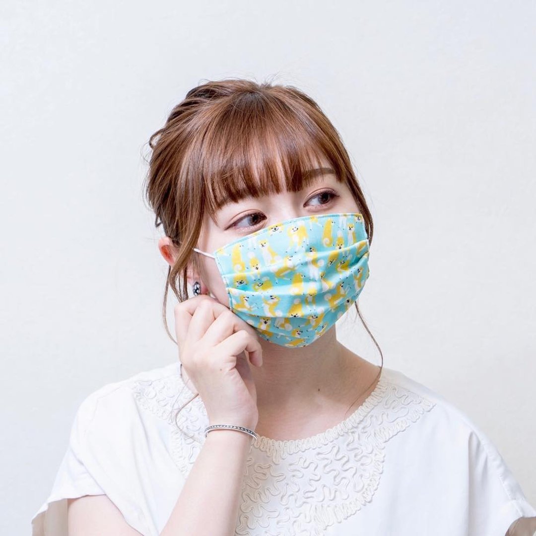 柴犬 由本店原创设计 手工立体口罩 可洗涤 日本制纯棉纱布 成人 - 口罩 - 棉 绿色