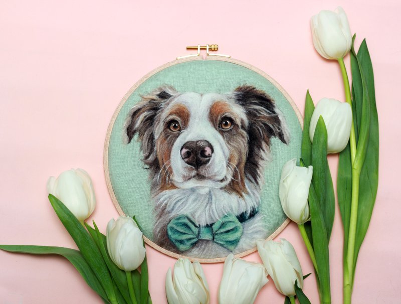 宠物仿真羊毛毡画挂饰-定制化狗狗-针毡狗，逼真宠物肖像 - 订制画像 - 羊毛 多色