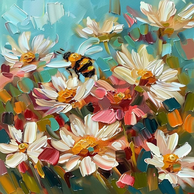 雏菊画蜜蜂原创美术装饰花卉油画 - 墙贴/壁贴 - 其他材质 
