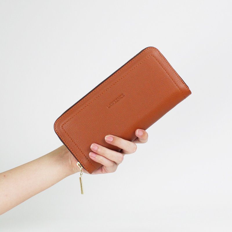 焦糖棕压纹牛皮拉链长夹 (防盗刷) 生日礼物 情人节礼物 新年 - 皮夹/钱包 - 真皮 咖啡色