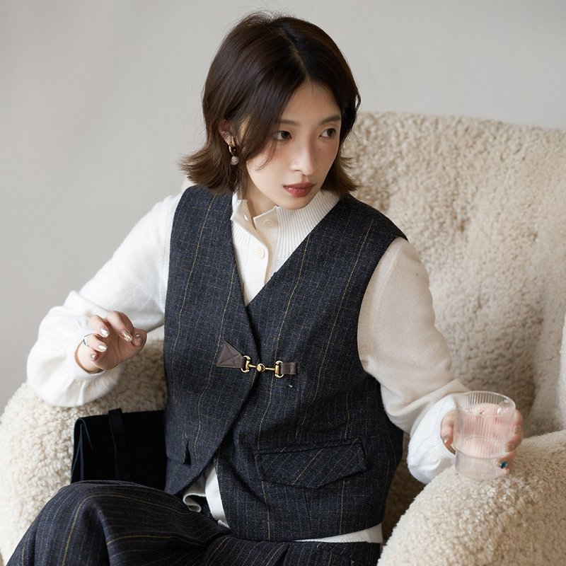 格纹马甲半裙套装|裙子|背心|秋冬款|Sora-1329 - 裙子 - 羊毛 多色