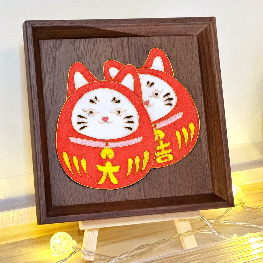 景泰蓝十二星座达摩招财猫木盘摆设 - 摆饰 - 木头 