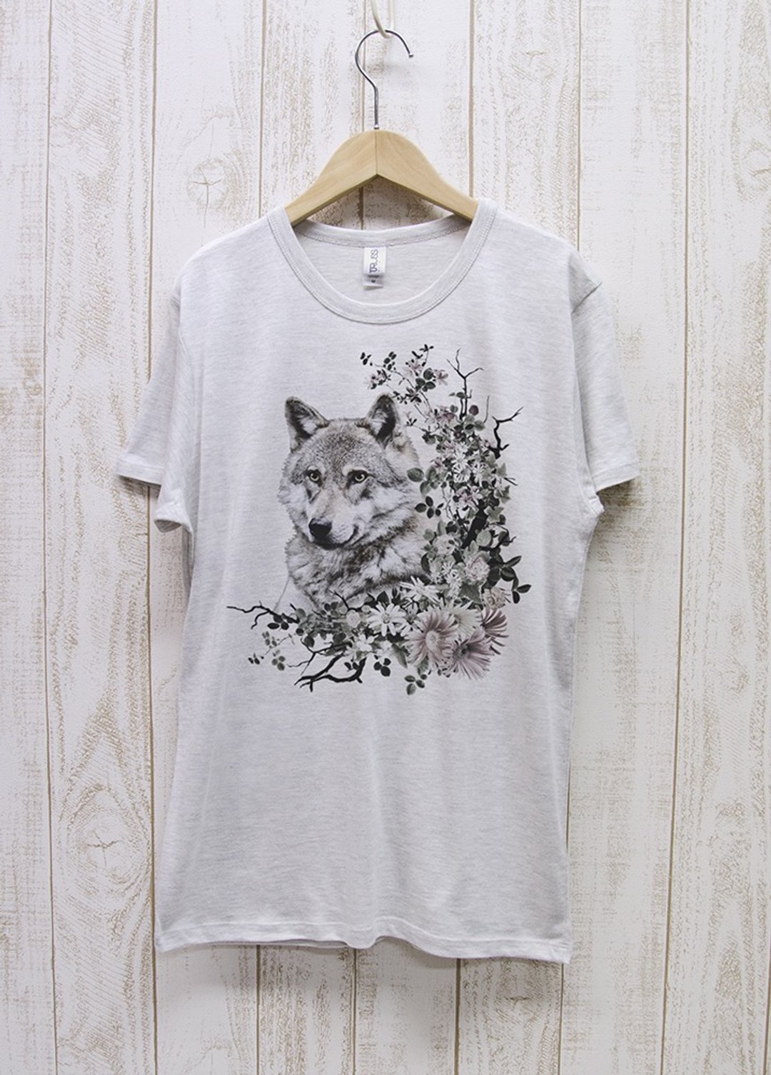 ronronWOLF Tee Calld? 浅麻灰白 / R035-TT-HWH - 中性连帽卫衣/T 恤 - 棉 白色